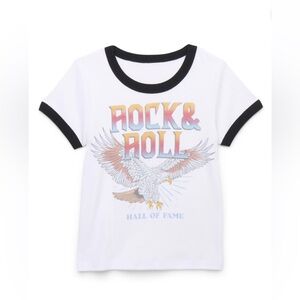 NWOT Rock & Roll Hall of Fame Girls Ringer Graphic Tee‎ White Black L 10/12